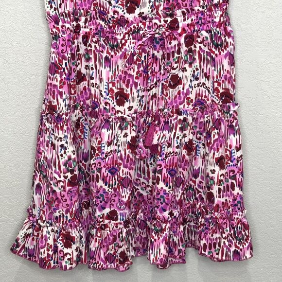 Avara Dress Womens Small Pink Purple Floral Ruffle Sleeveless Belted Tiered Boho - Picture 5 of 9